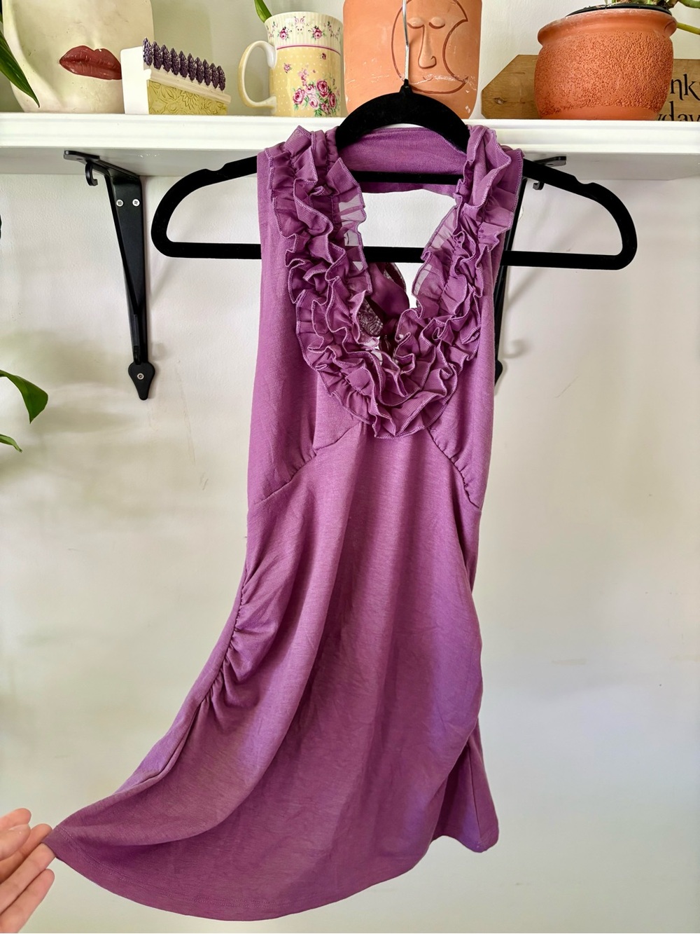 Costa Blanca Lilac Ruffle-Neck Sleeveless Top